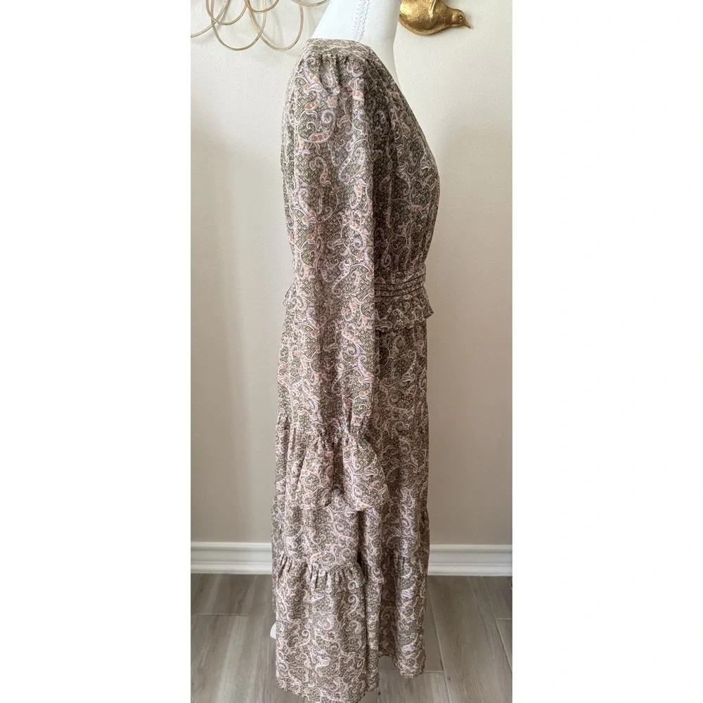 Loveriche Paisley Midi Dress Boho Wedding Guest‎ Ruffle Size Medium